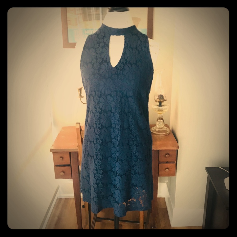 Impressions Lace Navy Sleeveless Short Dress Sz S